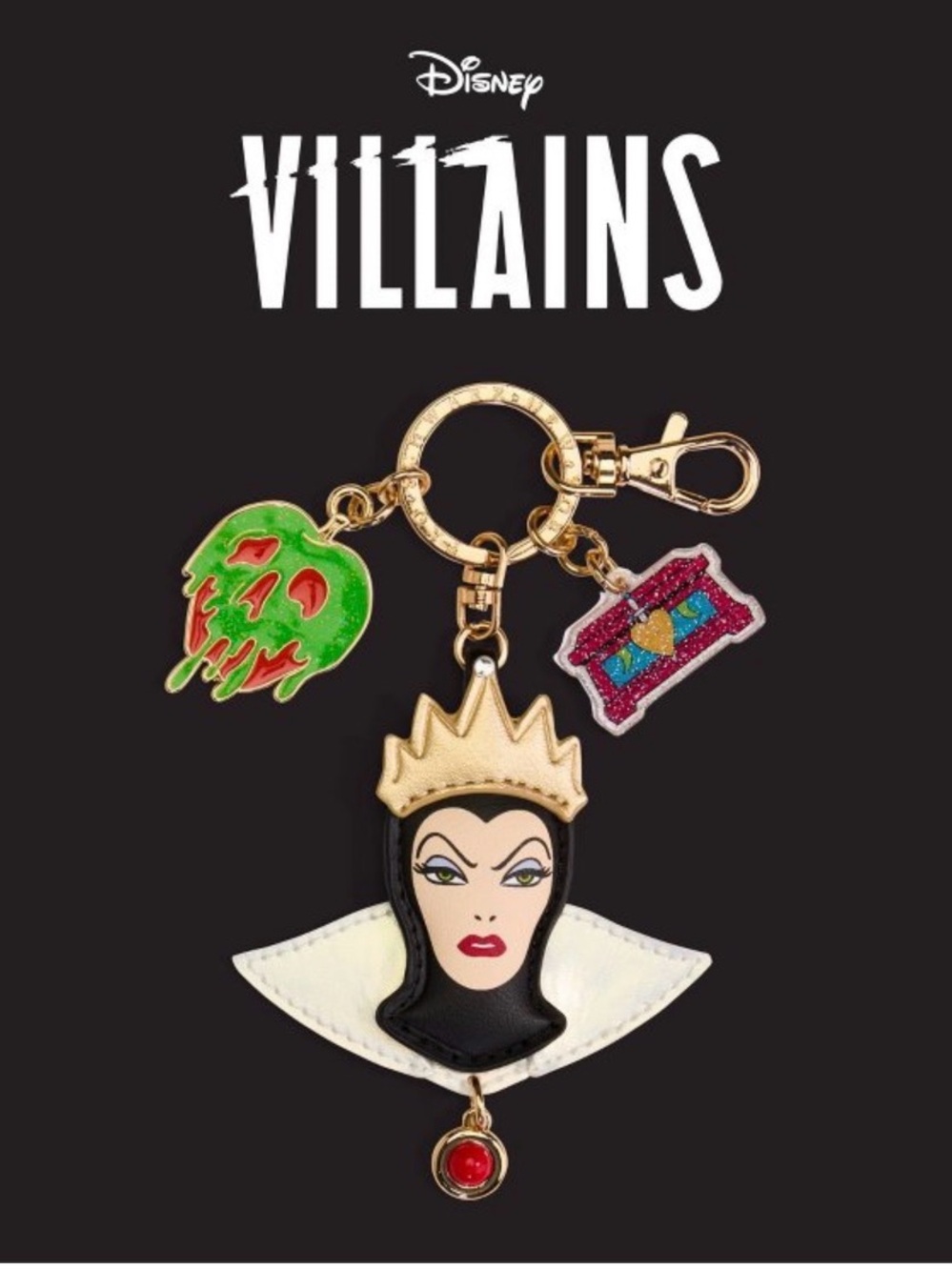 Disney Evil Queen Gold, White, Green & Red Enamel Charm Keyring
